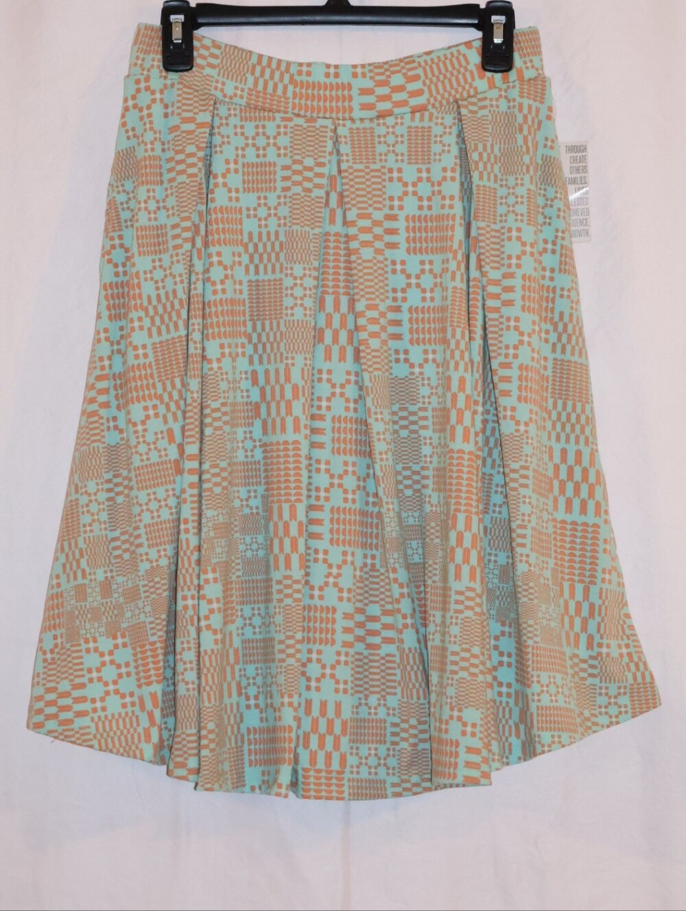 LuLaRoe Mint Green and Coral Madison Geometric Pattern Skirt.